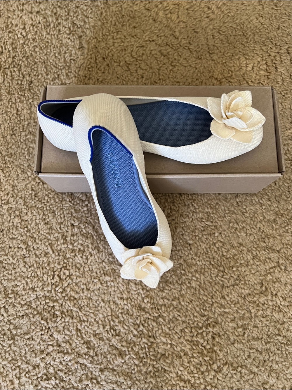 Rothy's Ivory Ballet Flats with Flower Accent